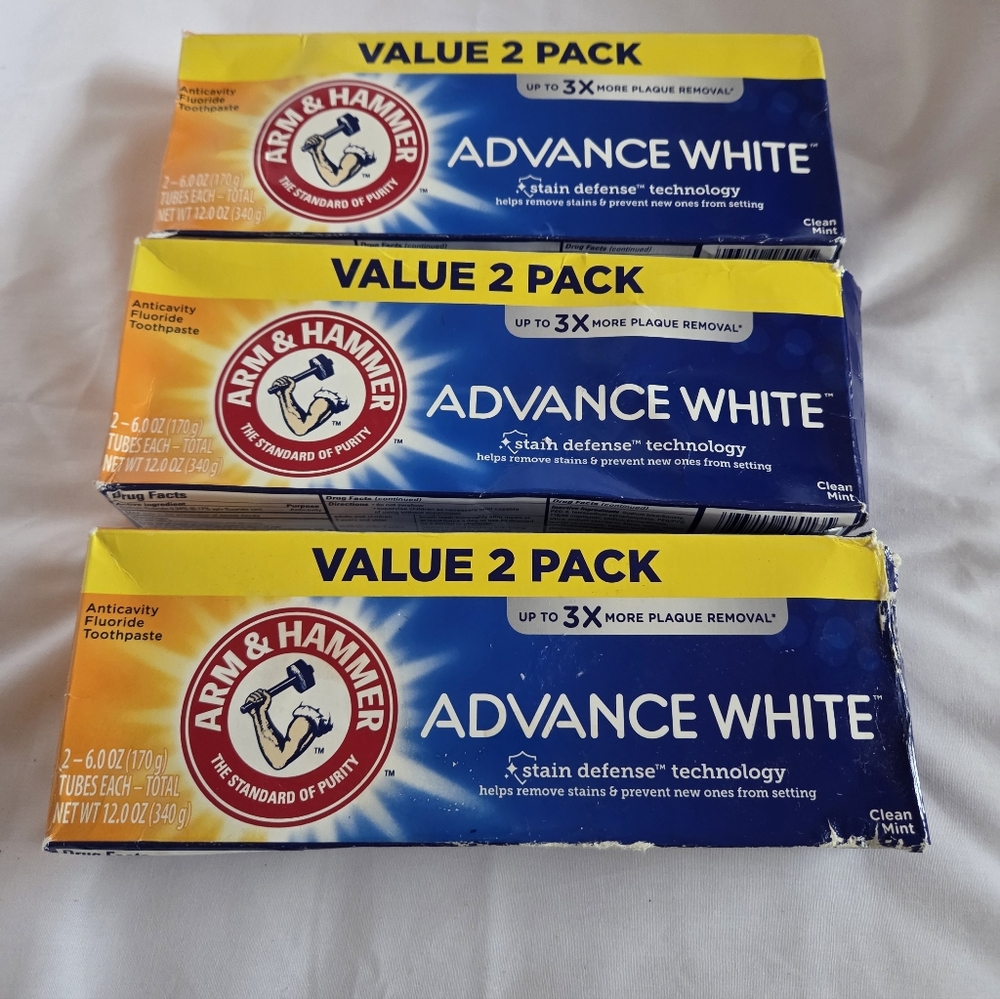Arm & Hammer Advance White Anticavity Fluoride Toothpaste, (3) 6 fl oz - 2 Pack